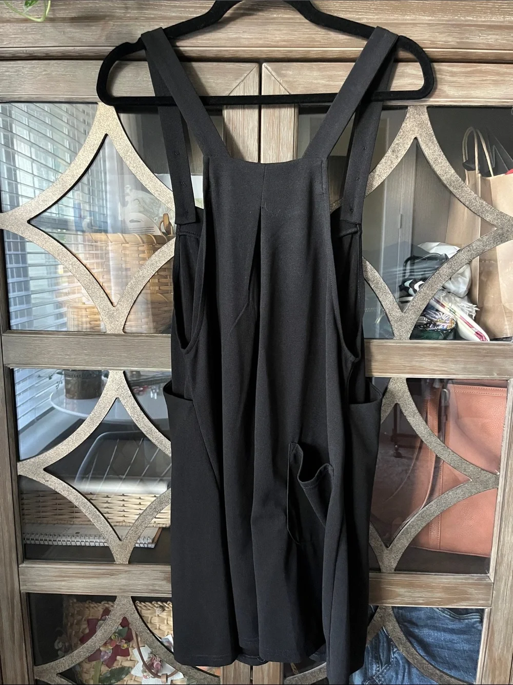 HALARA Black Mini Pinafore Dress with Button Straps